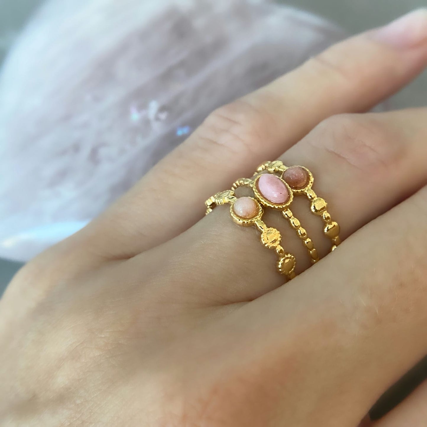 Dialogite Ring 18k Gold Plated Pink Gemstone Hug Ring image 2