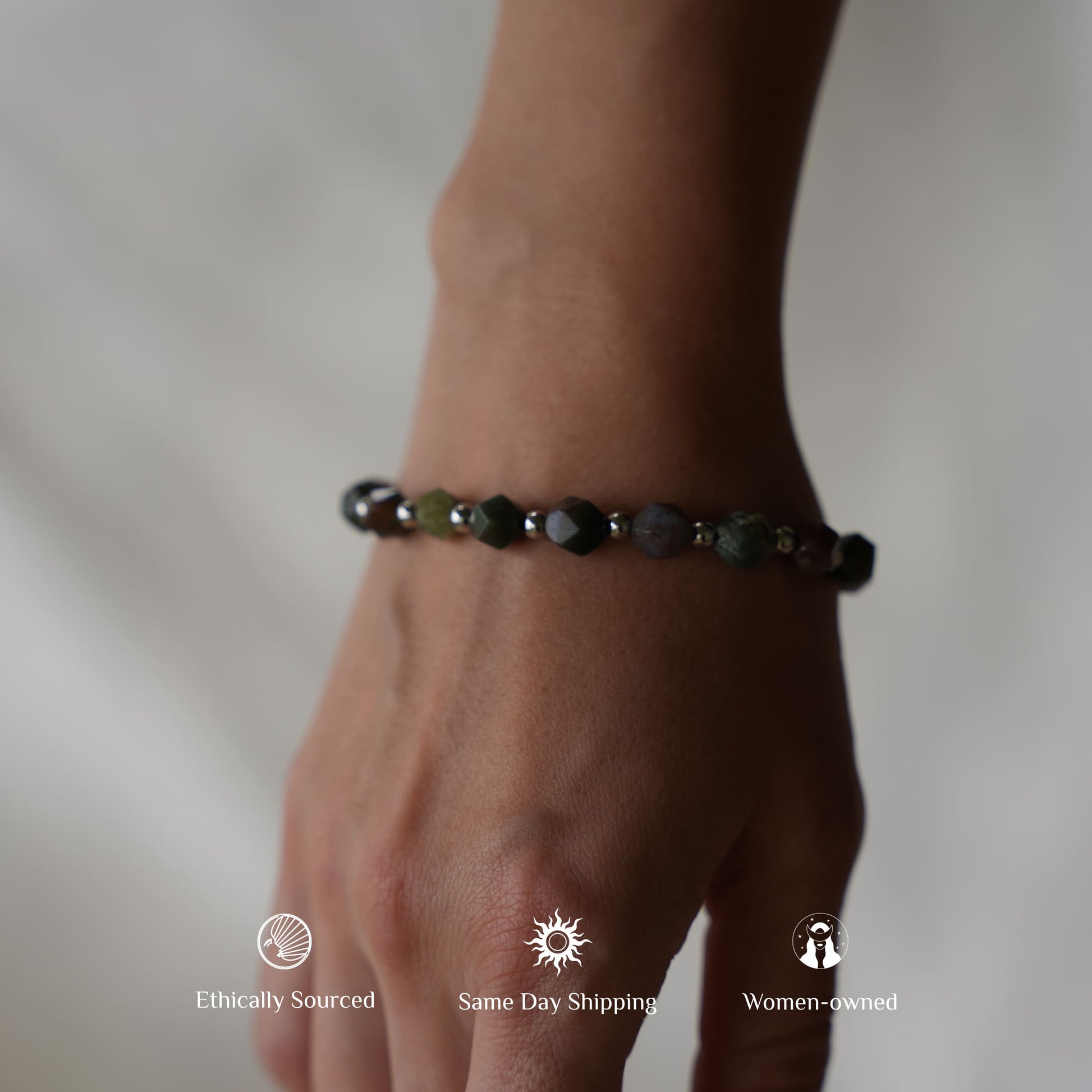 Indian Agate Bracelet Diamond Cut image 2