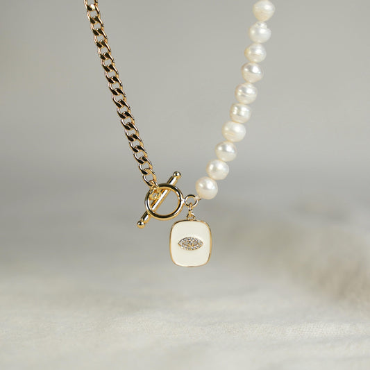 Half Pearl Half Chain Necklace image 0