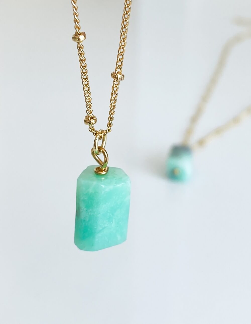 Raw Chrysoprase Necklace Gold image 3