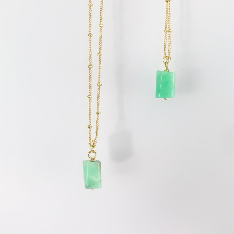 Raw Chrysoprase Necklace Gold image 1